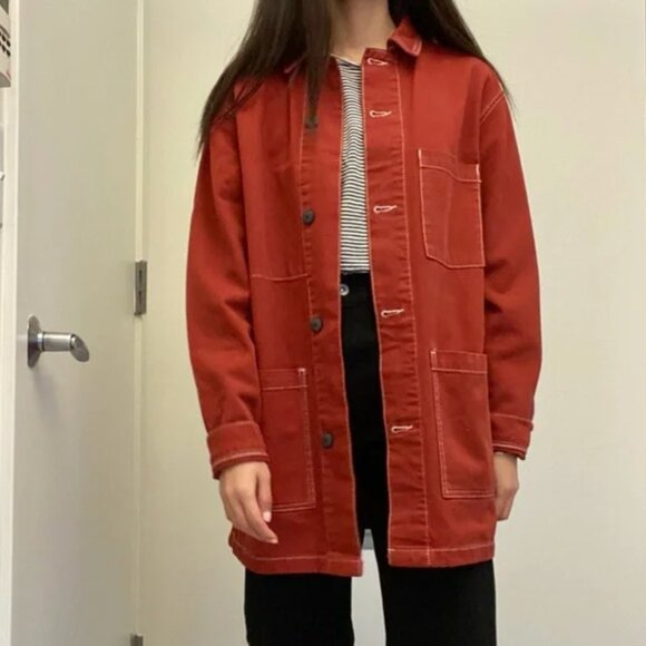BDG Urban Outfitters Workwear Utility Chore Jacket in Rust, Burnt Red, Fall, XS - Picture 3 of 11